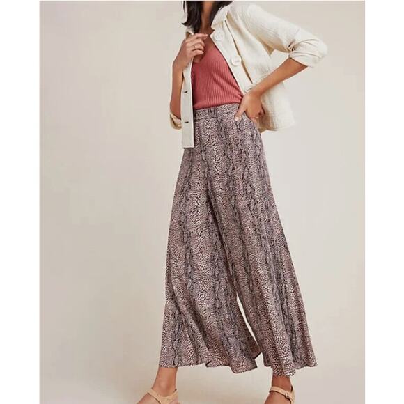 Anthropologie Skirted Wide Leg Pants Womens 18W Brown Snakeskin Animal Print - Picture 1 of 12
